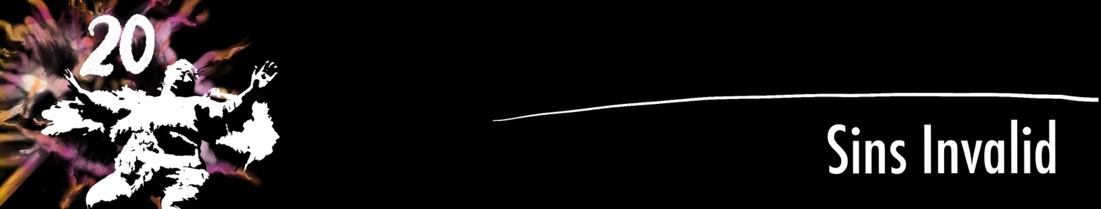 BANNER COMMEMORATING 20 YEARS OF SINS FEATURING AN ILLUSTRATION OF NOMY LAM ON STAGE, THE NUMBER 20 AND THE SINS LOGO OVER A BLACK BACKGROUND.